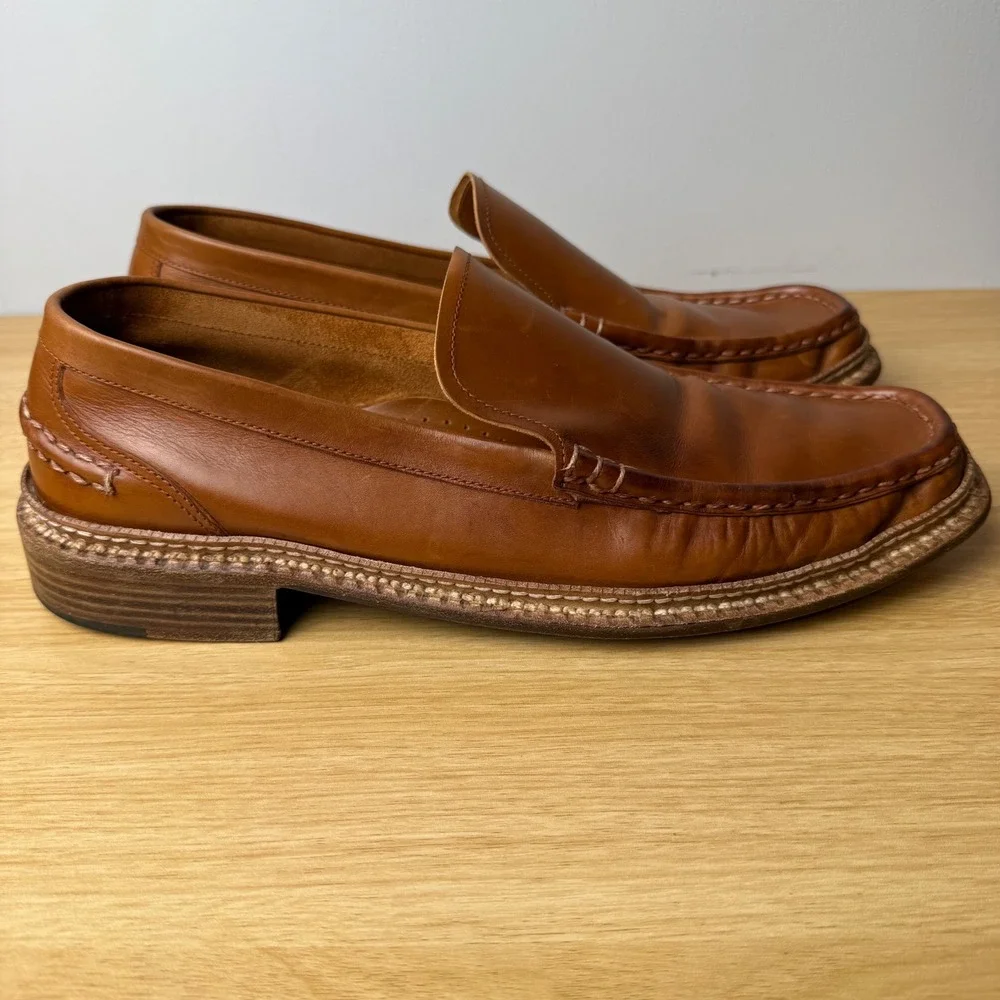 Luciano‎ Barbera Leather Slip On Loafers Mens 10.5 Tan Italian Luxury Designer